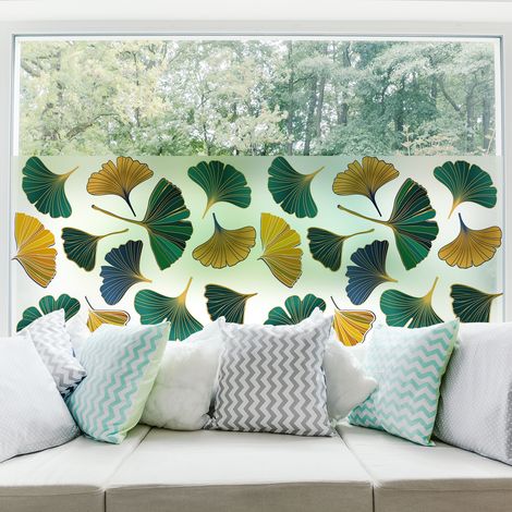 Film Fenêtre Anti Regard Occultant - FEUILLES GINKGO AUTOMNE - Stickers pour Vitres & Porte de Douche - 40x100cm (1/4)
