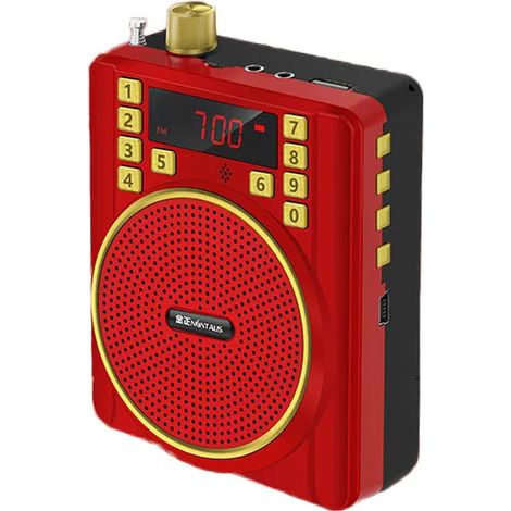 (Rouge) Mini radio FM avec batterie rechargeable, affichage LED, fonction d'enregistrement intelligente avec réduction du bruit et prise en charge de l'interface USB. (1/5)