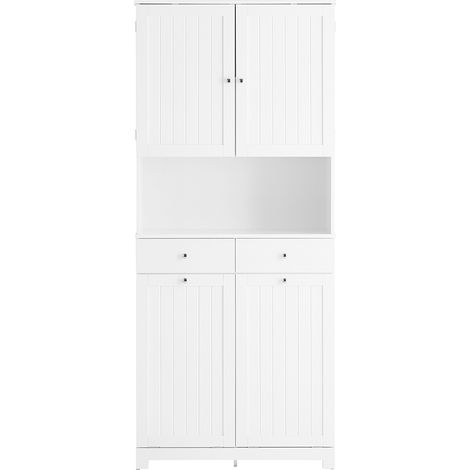 SoBuy Mobile Bagno Salvaspazio con 2 Cesti Portabiancheria e 2 Cassetti Colonna Bagno Stretta 78x38x181cm Armadietto con Ripiano Aperto e Vano per Famiglie e Piccoli Spazi BZR215-W