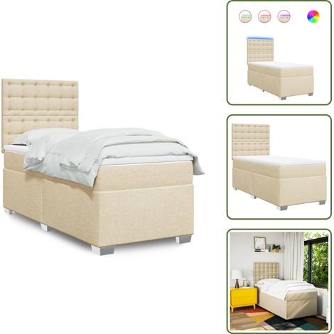 Cabecero ajustable - vidaXL Cama box spring con colchón tela color crema 90x200 cm - Colchón ensacado