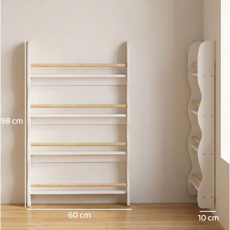 Libreria per bambini 60x10x98 cm in MDF bianco, 4 ripiani, salvaspazio – MEUBLIV (1/5)