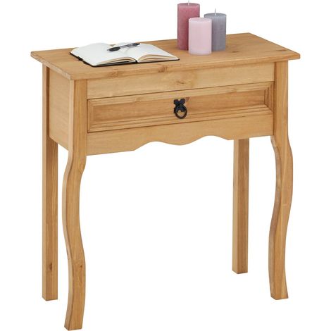 Table console en pin SALSA style mexicain, avec 1 tiroir (1/4)