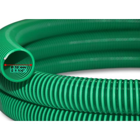 Tuyau de bassin 5 m annelé et armé souple diamètre 32 mm (1 1/4") pour poisson vert