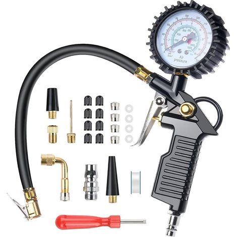Digital Tyre Pressure Gauge, 220 PSI High Accurate Multifunctional Digital Tire Pressure Gauge with 24 Accessories Portable Tyre Inflator Gun for Car Motorcycle Bike (1/5)