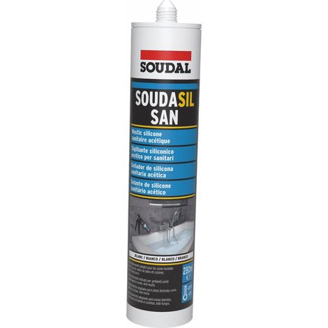 Soudal – Silicone sanitaire acétique blanc 280mL – Mastic pour environnements humides – Résistant aux moisissures – Application facile - 128790SOU