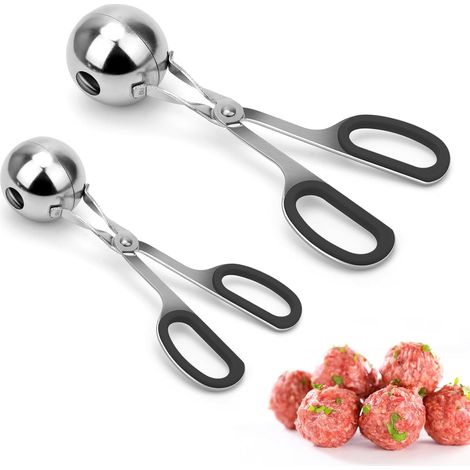 Ensemble de 2 cuillères à boulettes de viande en acier inoxydable (3,5 cm et 4,6 cm) avec poignées antidérapantes (noir) (1/5)