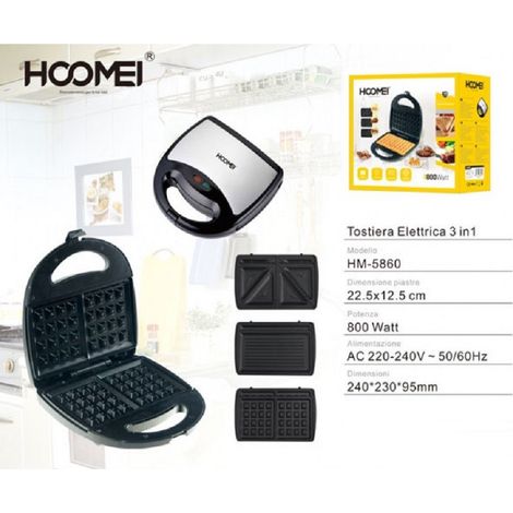 TrAdE Shop Traesio - Tostiera Elettrica 3in1 800 Watt Piastre Removibili Grill Sandwich Waffle Toast -
