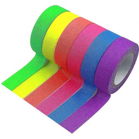 BEBUSINGOTO 6 rollos de cinta de tela fluorescente, cintas adhesivas fluorescentes de neón, puntas reactivas a la luz ultravioleta, cinta autoadhesiva que brilla en la oscuridad. (1/5)
