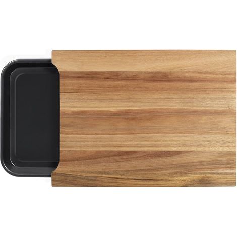 Planche à découper avec bac récupérateur MES155 - planche acacia FSC, récupérateur amovible, 36,5 27,5 4cm, bac compatible lave-vaisselle (1/5)