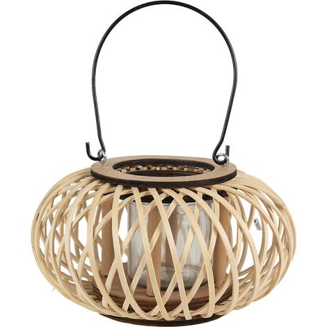 Lanterne Photophore en Bambou Beige avec Verre Porte-Bougie Décoratif 23 x 12 cm - PANGIVO (1/4)