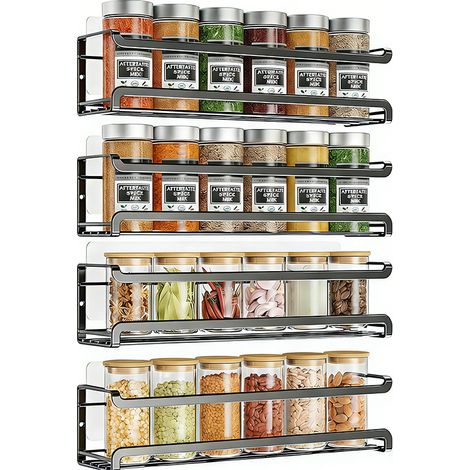 Lot de 4 Porte-Épices Muraux en Acier Inoxydable, Étagères à Épices et Condiments, Organisateur Cuisine Noir (1/5)