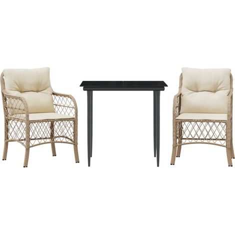 Ensemble de bistro 3 pcs，Salon de jardin avec coussins beige résine tressée CFW46129 (1/5)