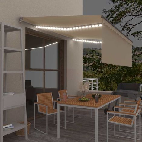 Auvent manuel rétractable avec store et LED 4x3m Crème