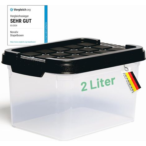Boîte de rangement Novaliv avec couvercle petite 2 L anthracite emboîtable empilable boîte en plastique avec fermeture à clip plastique sans BPA 19 x