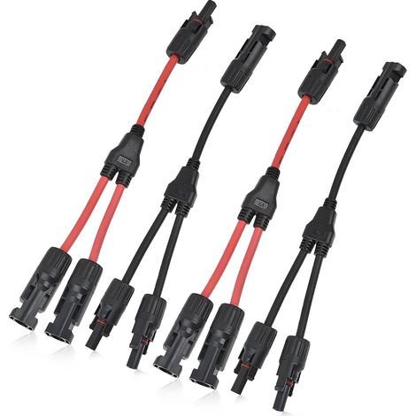 2 Paar Solarkabel Y-Verteiler Solarpanel-Kabel MMF+FFM für Parallel-Photovoltaik-Anschluss, Solarpanel Stecker Solaranschluss Y-Zweig Paralleladapter, 2 Rot + 2 Schwarz (1/5)