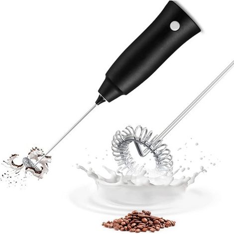 Espumador de leche eléctrico, Agitador de café, Agitador portátil, Batidor de huevos, chocolate caliente, café, huevos, zumos y cócteles, Negro (1/5)