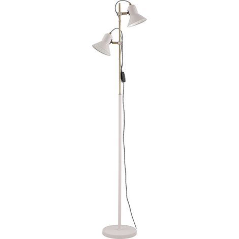Lámpara de Pie de Metal Blanco y Dorado con 2 Focos Orientables