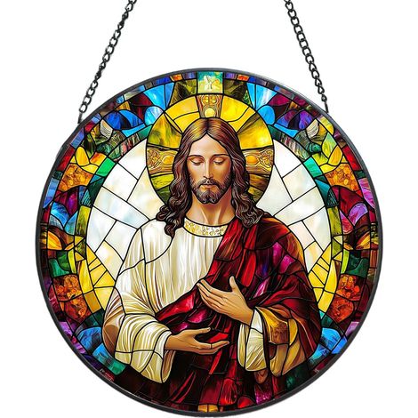 Suspension décorative vitrail religieux 12.5 cm – Fenêtre
