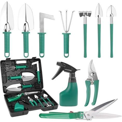 10 Pièces D'outils De Jardinage, Acier Inoxydable Outil à Main De Jardin Poignée Ergonomique Pelle Et Sécateur, Râteau, Pulvérisateur D'eau, Cadeaux De Jardinage Pour Femmes, Hommes (1/5)