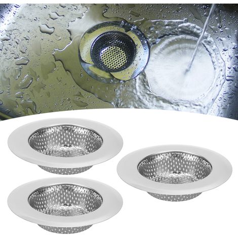 Lot de 3 filtres portables en acier inoxydable pour évier de cuisine et salle de bain (grand format). (1/5)