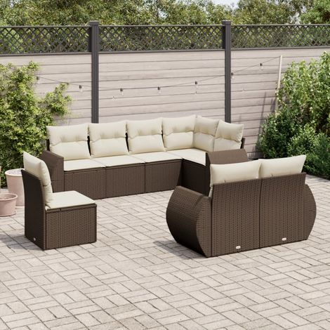 Set sofás de jardín 8 piezas y cojines ratán sintético marrón vidaXL (1/5)