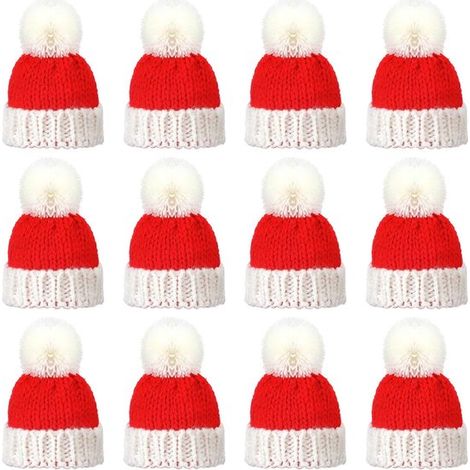 12 Mini Cappelli di Natale,piccoli cappelli di Babbo Natale come accessori per capelli fai da te e decorazioni per l'albero di Natale (Rosso) (1/5)