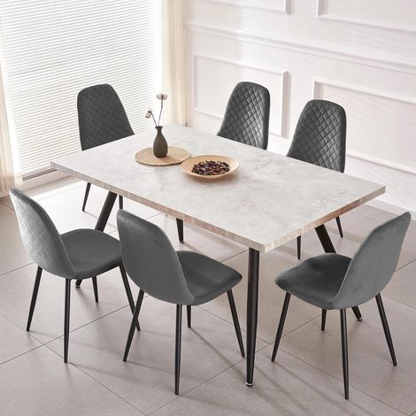 AINPECCA 150CM90CM Grey Dining Table and Dining Chairs 6 Set Padded Chairs Home Kitchen(1 TABLE+6 GREY CHAIRS)