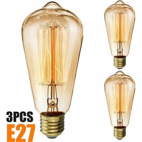 Vintage Edison Glühbirnen, 40 W, E27 Schraubgewinde, ST64, Antik-Retro-Stil, warmweiß (3000 K, Ra 90), bernsteinfarbenes Glas, 3er-Pack (1/3)