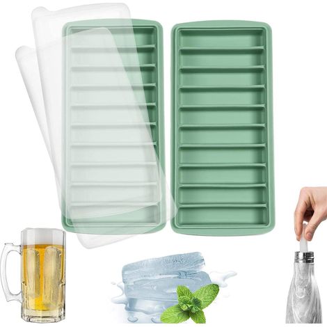 Lot de 2 bacs à glaçons en silicone, démoulage facile, empilables avec couvercle, 10 cavités, certifiés LFGB et sans BPA, idéaux pour les bouteilles d'eau et de sport. (Lot de 2, gris) (1/5)