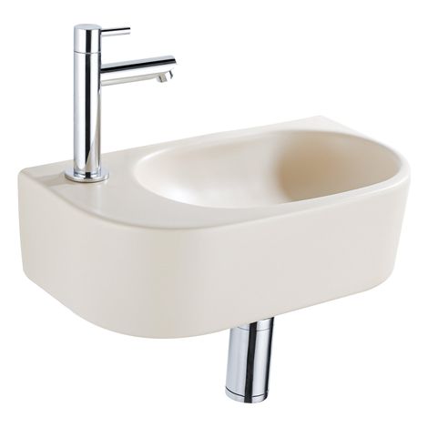 ugaflow Efficiente Ensemble Fontaine Pietra - 40x21,5x12 cm - gauche - lisse - demi-ronde - 1 trou de robinet - céramique - robinet de fontaine chrome