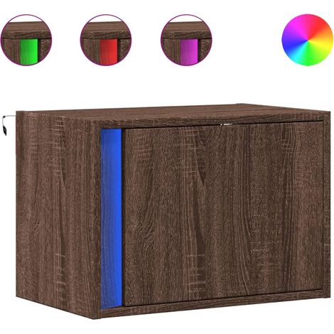 Comodino sospeso con luci LED 50 x 31 x 35 cm in MDF marrone DEC034180