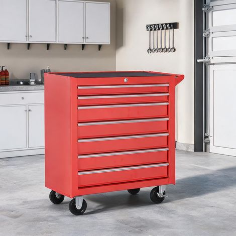 Servante d'atelier coloris rouge en acier 69 x 33 x 75 cm (1/5)