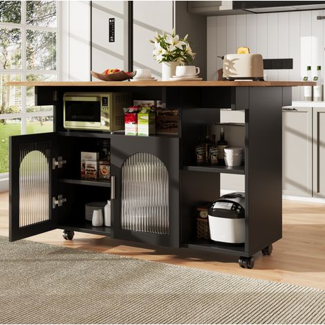 MEUBLIV Îlot de cuisine 120x70 cm noir – plateau rabattable, sans matelas (1/5)