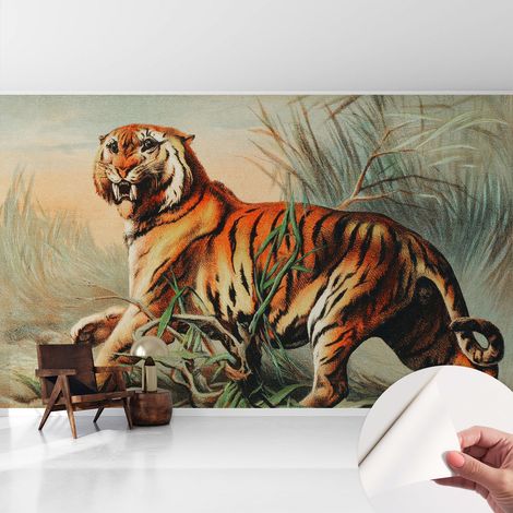 Carta da parati autoadesiva - fotomurale - decorazione parete - stile elegante - decorazione casa - Tigre nella natura 416x254 cm (1/5)