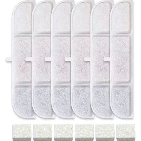 Filtres de fontaine à eau pour chat, 6 filtres de rechange et 6 éponges en mousse pour fontaine à eau en acier inoxydable, fontaine à eau pour chat pour boire, garde l'eau propre et