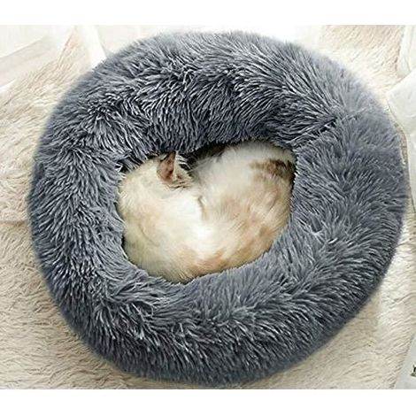 Paniers pour Chiens Rond en Peluche Animal De Compagnie Lit Panier Rond Peluche Chat Chiens Lit Paniers Rond - Gris foncé-50cm (1/4)