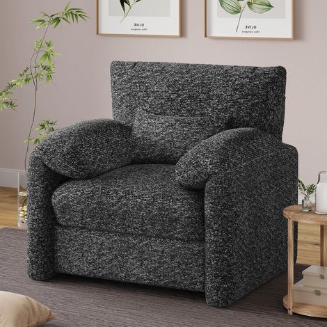 YODOLLA Ohrensessel Armlehnensessel, Modernes Design Relaxsessel Chenille-Stoff Einzelsofa, übergroßer Sessel, Schwarz