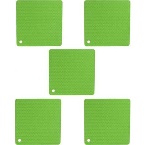 Lot de 5 dessous de plat carrés en silicone résistant à la chaleur et antidérapant, de forme alvéolée, pour plan de travail de cuisine (vert). (1/5)
