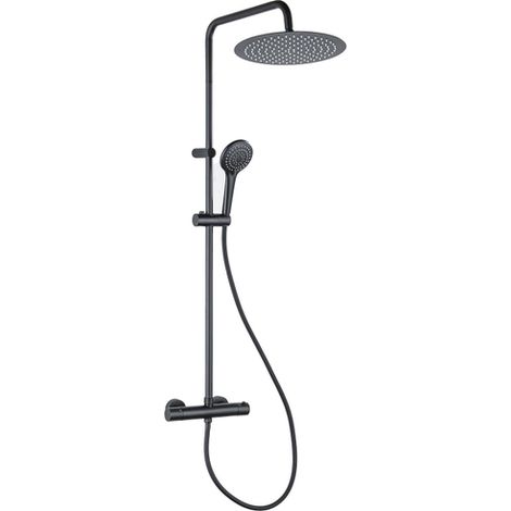 FugaFlow Efficiente Sobrado ensemble de douche à effet pluie avec thermostat douche de tête 30cm douchette à main 3 positions noir 110cm (1/5)