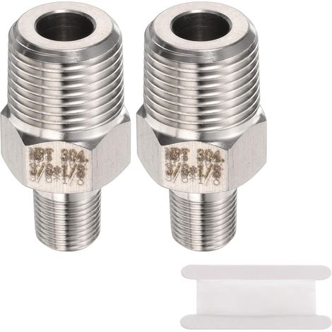 2pcs 304 Acier Inoxydable Raccord 1/8" NPT Mâle x 3/8" NPT Mâle (1/5)