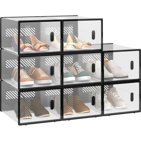 WOLTU Caja de zapatos 8 Contenedores transparentes y negros plegables y apilables (1/5)