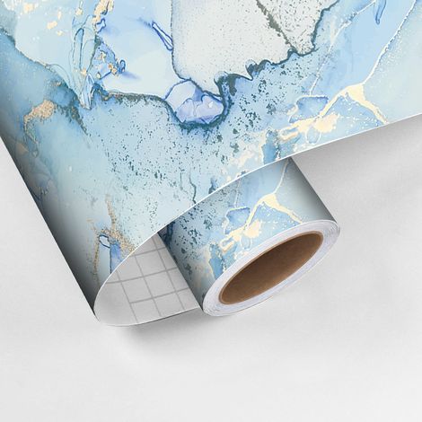 Revêtement sticker sol - EFFET MARBRE BLEU - Rouleau adhésif Protection Anti-dérapant - 60x100cm (1/5)