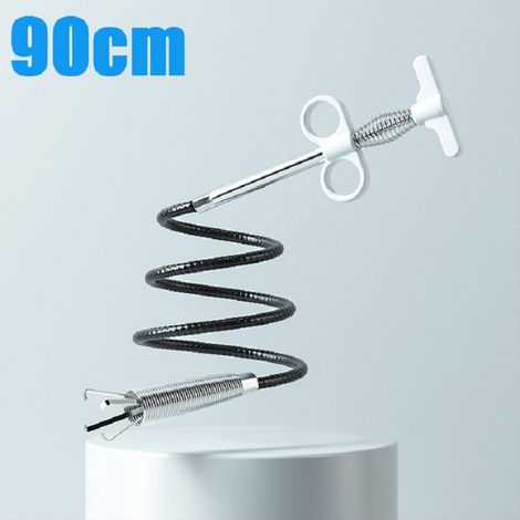 Schlangenförmiger Abflussreiniger, vierzinkiger, federbelasteter Abflussreiniger, für Küchen- und Badezimmerspülen (90 cm, weiß)
