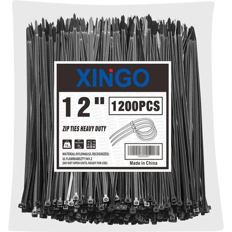 1200 Pièces Noir Colliers de Serrage, 300mm x 5.8mm, Autobloquant, Attache Câble Résistant aux UV, Idéale pour l'intérieur et l'extérieur (1/5)