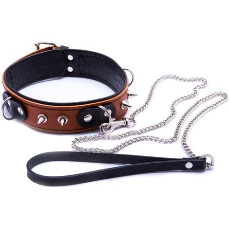 Sklavenhalsband mit Leine, Cognac (1/5)