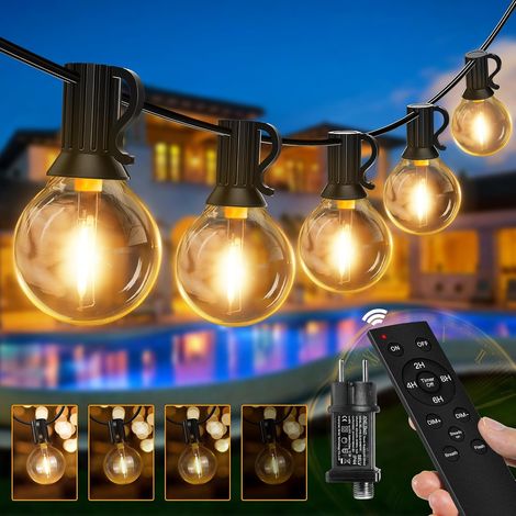 Guirlande lumineuse LED 20M extérieure, dimmable, 25+2 ampoules G40, télécommande, 3 modes, 4 minuteries, étanche, pour jardin balcon terrasse (Blanc chaud) (1/5)