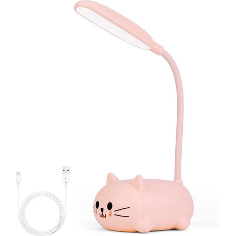 Lampe de Bureau Enfant Chat Pliable - Veilleuse Bébé Rechargeable avec Capteur Tactile, 4000K - Décoration Chambre Fille