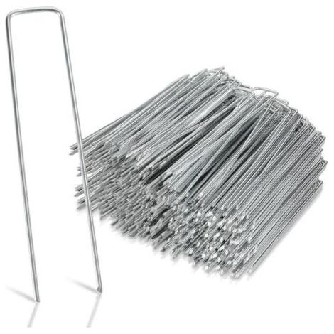 Set 150 Piquets de fixation en acier galvanisé Ø3mm 150x40mm, piquet ancrage sol jardin, pour Bâche Anti-Mauvaises Herbes (1/4)