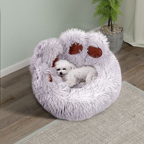 Cute High-grade Gray Warm Bear Paw Dog Kennel Soft Plush Pet Bed Diameter 60cm (1/5)
