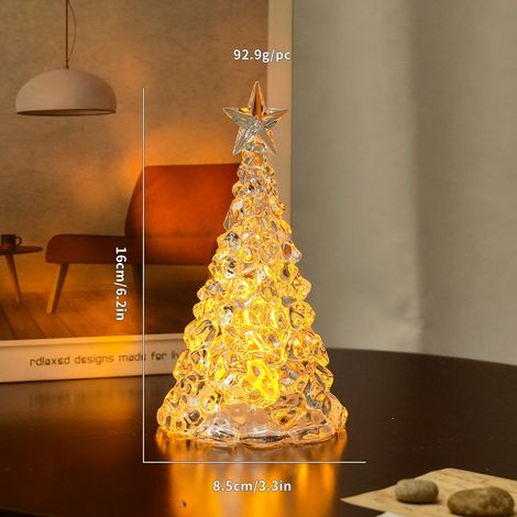 Sapin de Noël lumineux effet cristal texturé 16 cm, lampe de table déco ambiance chaude (1/4)